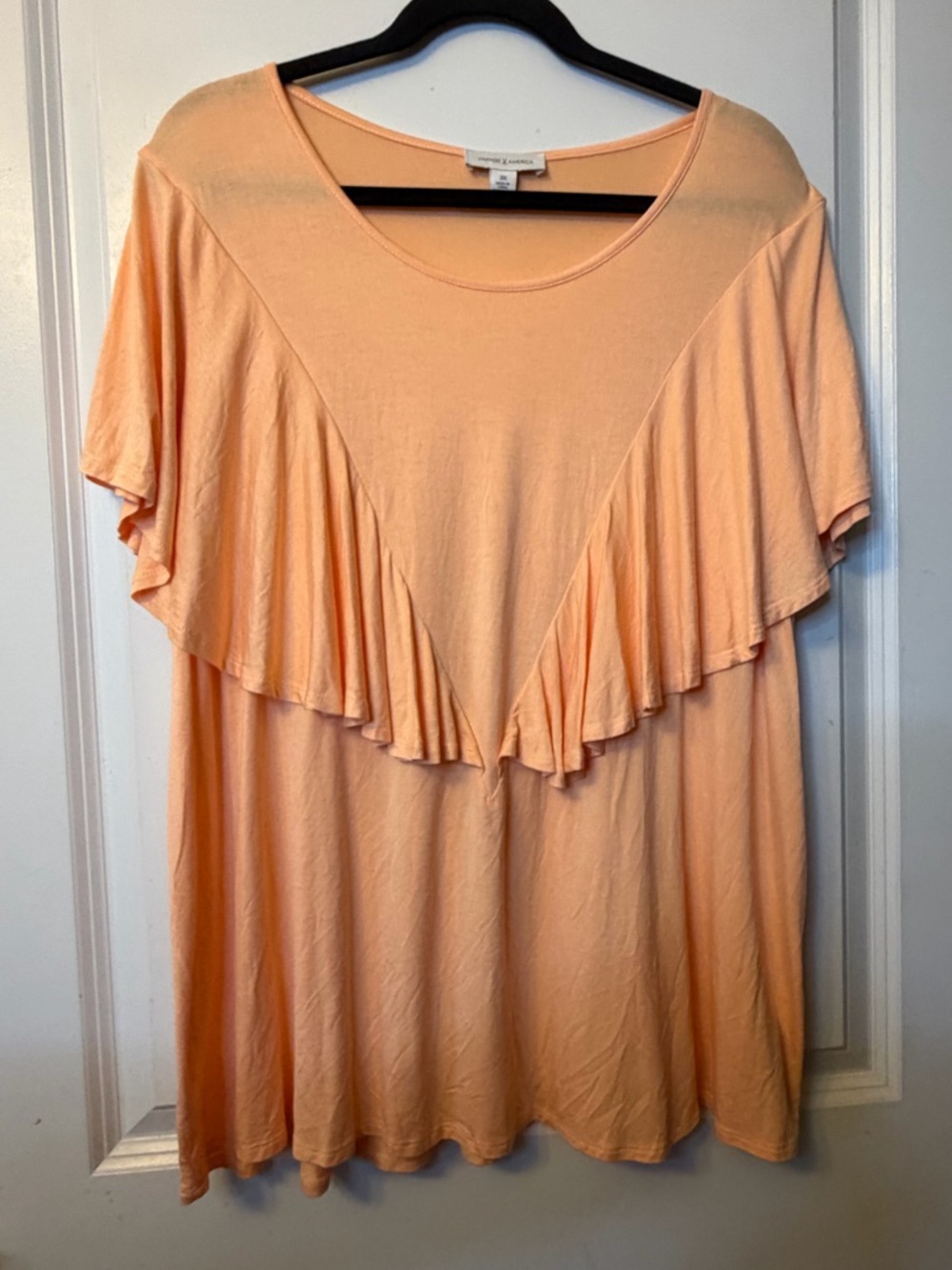 Vintage America Peach Ruffle Short Sleeve Blouse